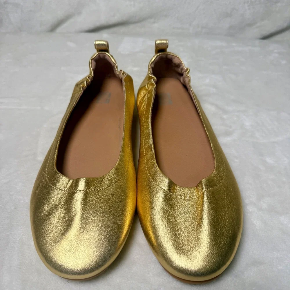 FitFlop Allegro Ballet Flats Gold Metallic Leather Comfort Shoes Slip On Size 8